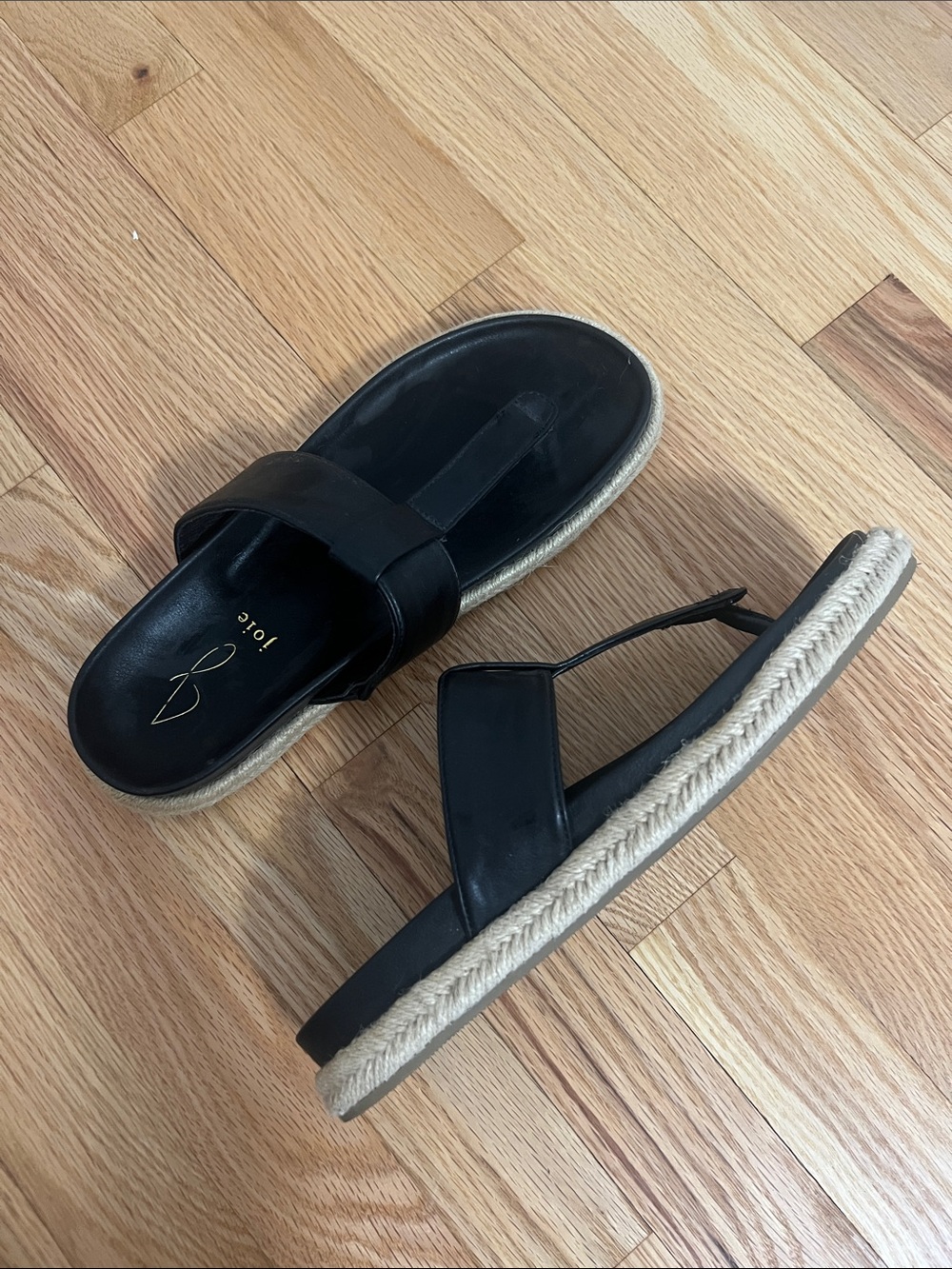 Joie Black Leather Slide Espadrille Sandals